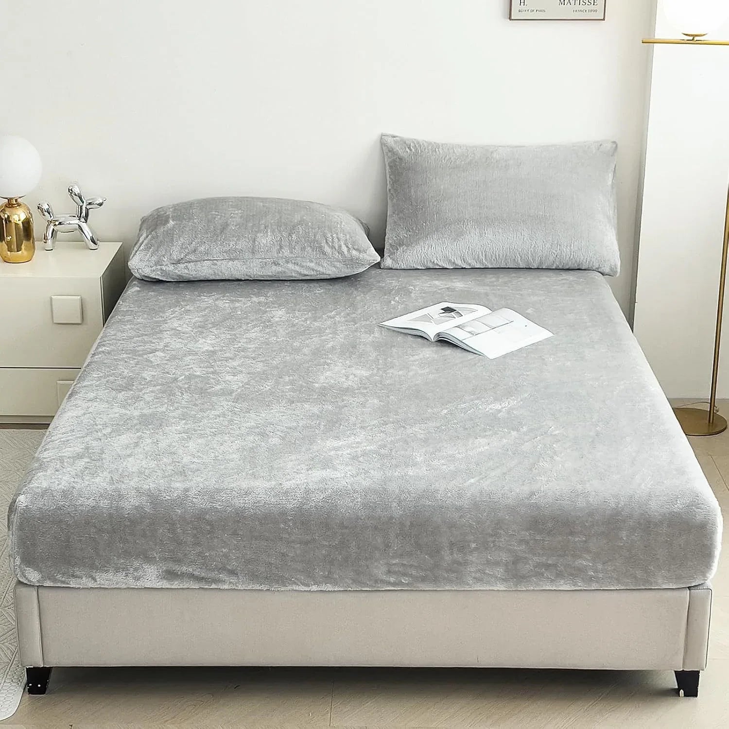 Light Gray Plush Crystal Velvet Fitted Sheet - Ultra Soft, Warm & Thick for Winter (99x190+36cm) - Mekamart Australia