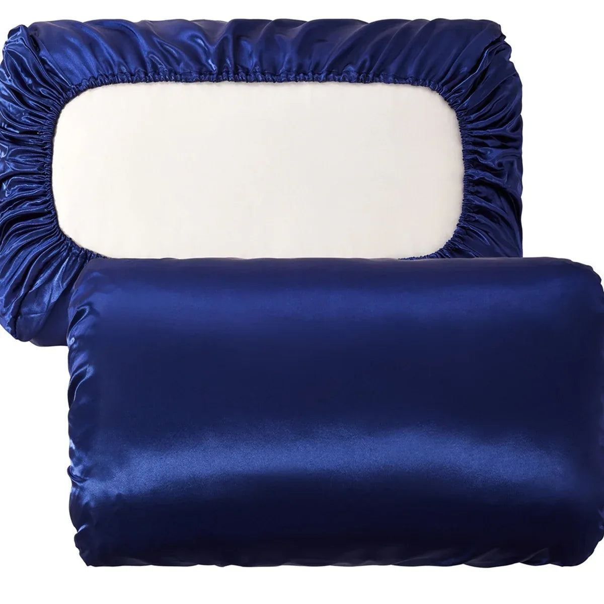 Navy blue Silky Satin Pillowcase Pair - Smooth for Hair & Skin, Elastic Fitted (46x90+16cm) - Mekamart Australia