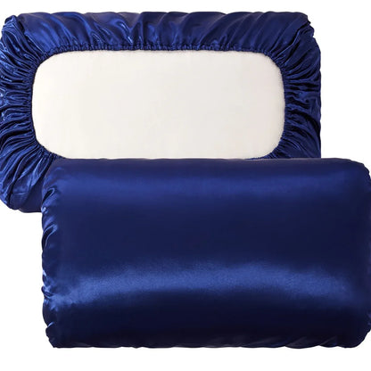 Navy blue Silky Satin Pillowcase Pair - Smooth for Hair & Skin, Elastic Fitted (46x90+16cm) - Mekamart Australia