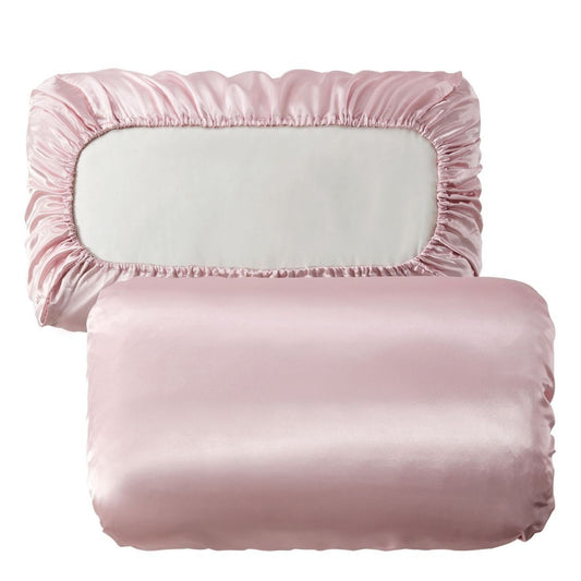 Pink Silky Satin Pillowcase Pair - Smooth for Hair & Skin, Elastic Fitted (46x70+16cm)