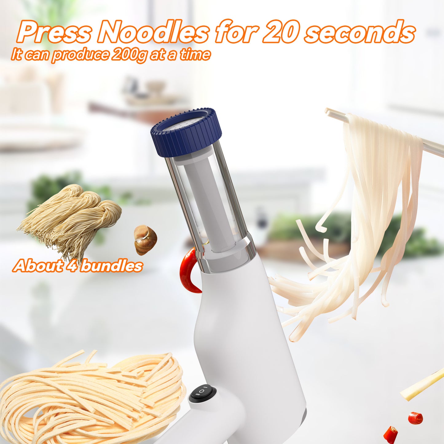 White Portable Rechargeable Noodle Maker - Multiple Shaping Discs