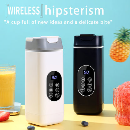 White Rechargeable Travel Blender Cup - 12 Blades, Digital Display, Self-Cleaning