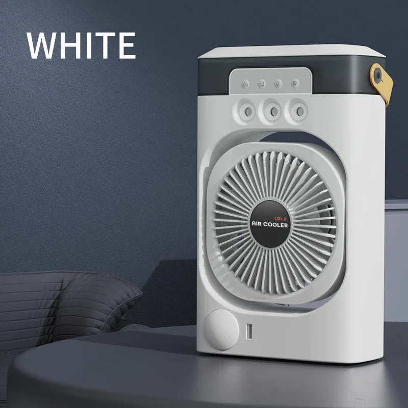 White 3-in-1 Portable Air Cooler Fan - Desktop Humidifier & LED Light, Nano Mist - Mekamart Australia