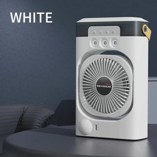 White 3-in-1 Portable Air Cooler Fan - Desktop Humidifier & LED Light, Nano Mist - Mekamart Australia
