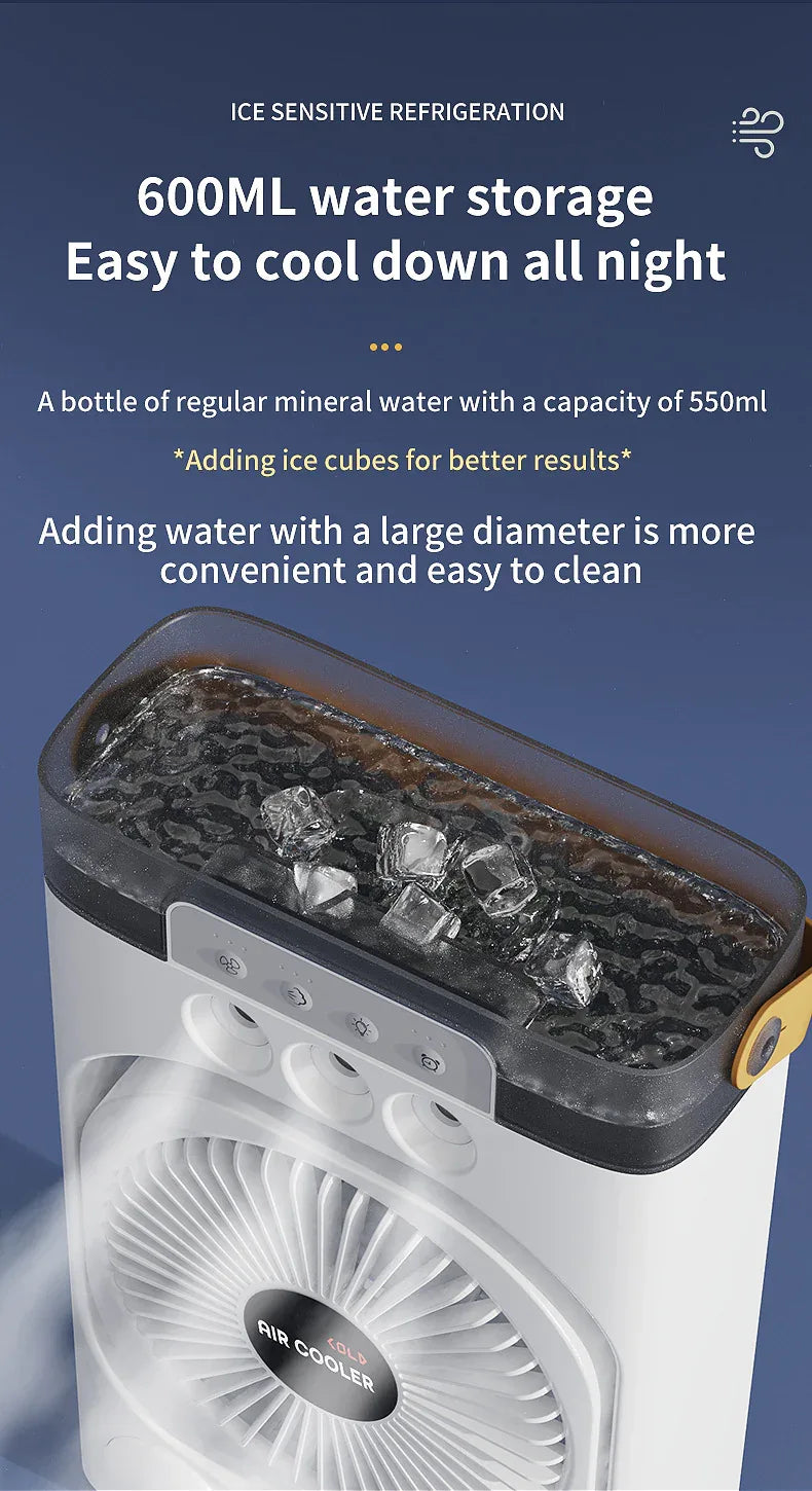 White 3-in-1 Portable Air Cooler Fan - Desktop Humidifier & LED Light, Nano Mist - Mekamart Australia