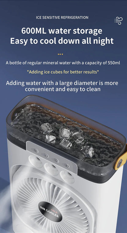 White 3-in-1 Portable Air Cooler Fan - Desktop Humidifier & LED Light, Nano Mist - Mekamart Australia