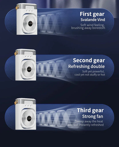 White 3-in-1 Portable Air Cooler Fan - Desktop Humidifier & LED Light, Nano Mist - Mekamart Australia