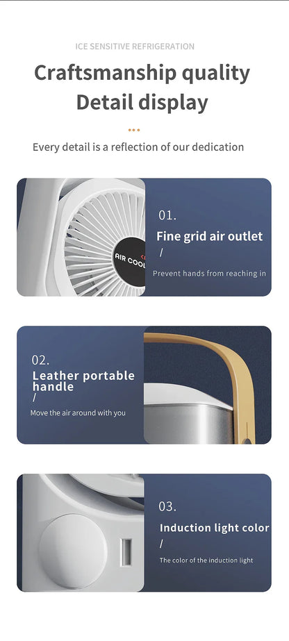 White 3-in-1 Portable Air Cooler Fan - Desktop Humidifier & LED Light, Nano Mist - Mekamart Australia