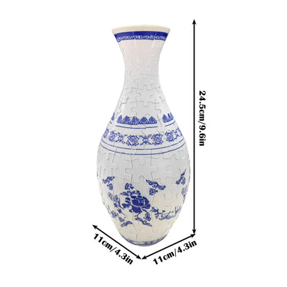 Unique 3D Puzzle Vase with Built-in Water Holder - Fun DIY Project (Blue and White) - Mekamart Australia