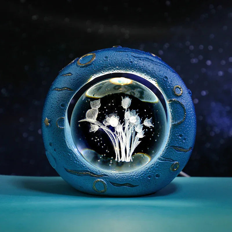Celestial Ring LED Crystal Ball Lamp - 3D Engraving, Unique Gift (Tulip) - Mekamart Australia