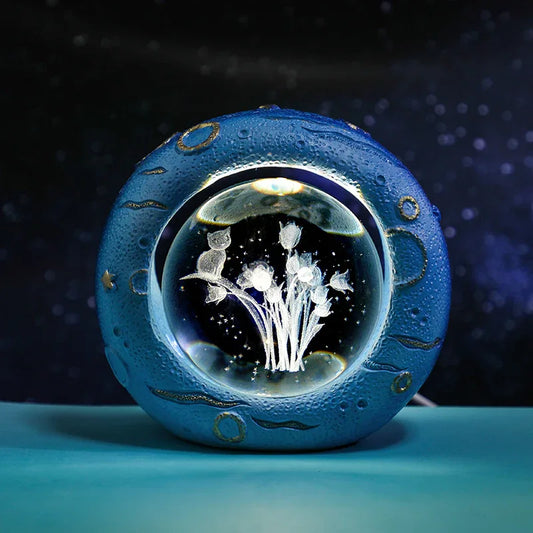Celestial Ring LED Crystal Ball Lamp - 3D Engraving, Unique Gift (Tulip) - Mekamart Australia