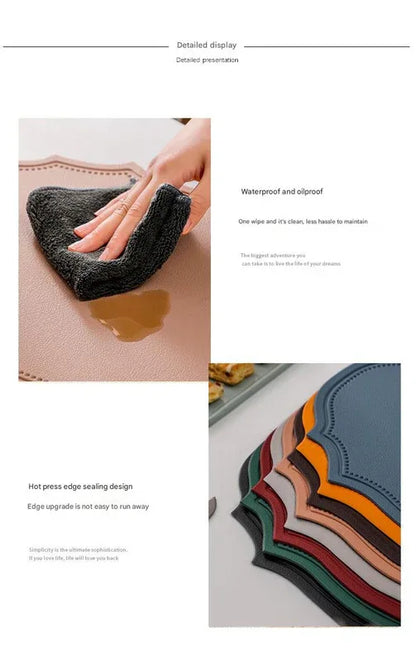 4 pcs Retro Faux Leather Placemat - Waterproof & Oil-Proof Dining Table Mat (Pink) - Mekamart Australia