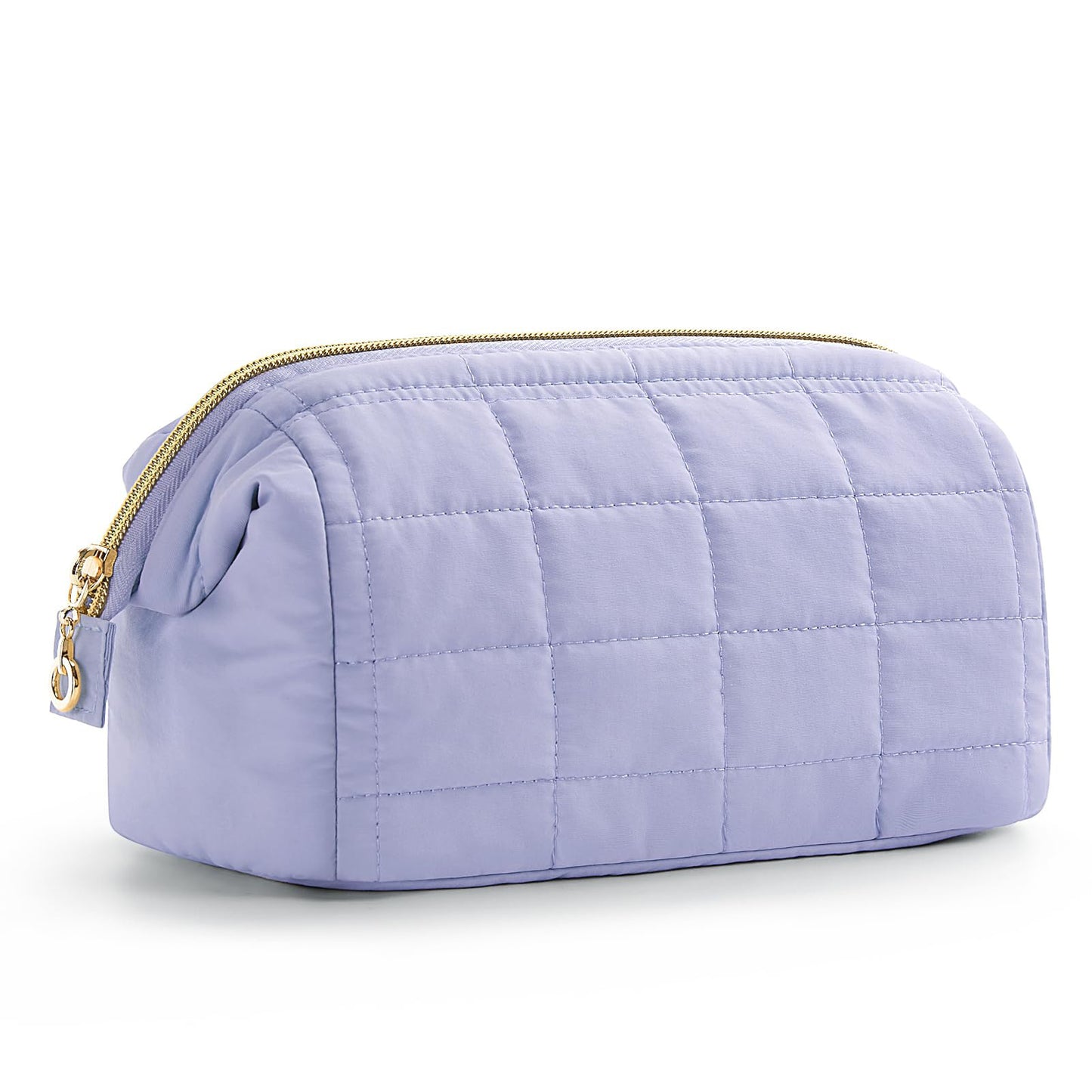 Purple Chic Quilted Puffer Makeup Bag - Large Capacity Travel Cosmetic Organizer with Wide Opening