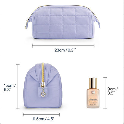 Black Chic Quilted Puffer Makeup Bag - Large Capacity Travel Cosmetic Organizer with Wide Opening