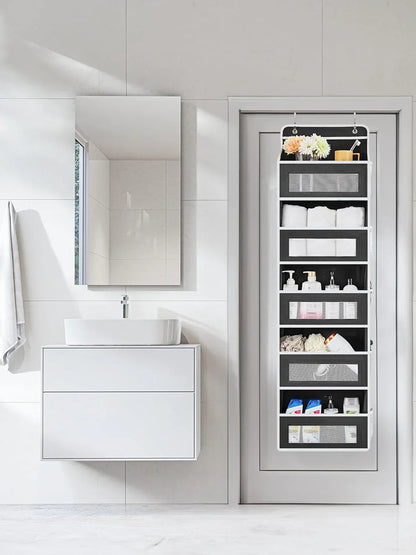 Grey Heavy Duty 5-Tier Over-The-Door Hanging Organizer - Space-Saving Storage with Clear Windows & Mesh Pockets - Mekamart Australia