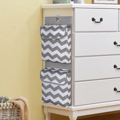 Grey And White Chic Chevron 2-Pocket Hanging Storage Organizer with Lids - Waterproof Oxford Cloth Wall & Door Mount - Mekamart Australia