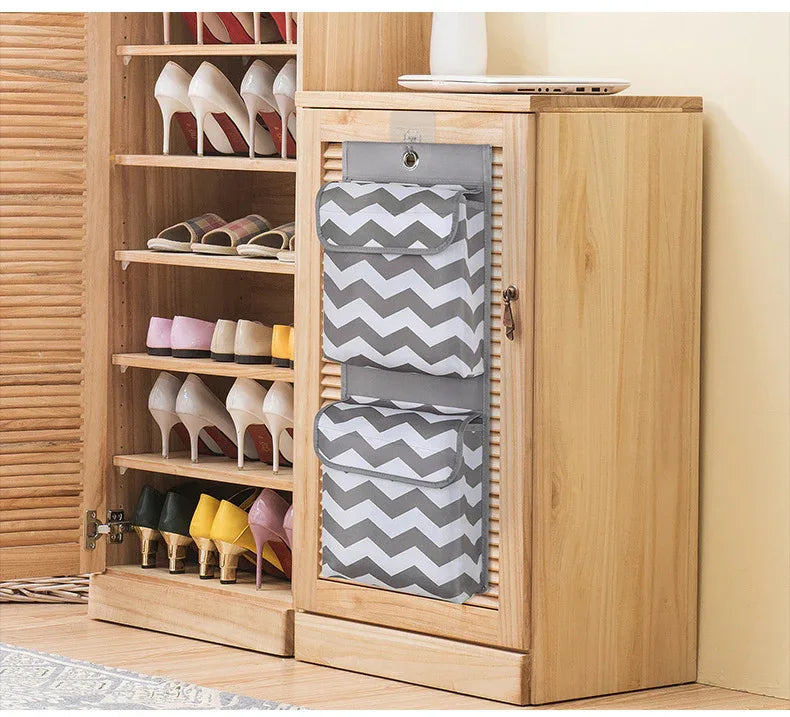 Grey And White Chic Chevron 2-Pocket Hanging Storage Organizer with Lids - Waterproof Oxford Cloth Wall & Door Mount - Mekamart Australia