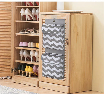 Grey And White Chic Chevron 2-Pocket Hanging Storage Organizer with Lids - Waterproof Oxford Cloth Wall & Door Mount - Mekamart Australia