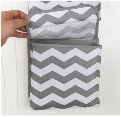 Grey And White Chic Chevron 2-Pocket Hanging Storage Organizer with Lids - Waterproof Oxford Cloth Wall & Door Mount - Mekamart Australia