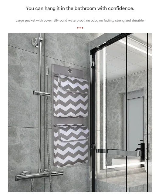 Grey And White Chic Chevron 2-Pocket Hanging Storage Organizer with Lids - Waterproof Oxford Cloth Wall & Door Mount - Mekamart Australia