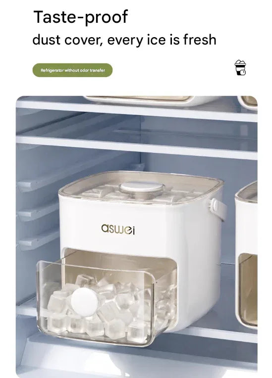 White Innovative Press-Release Ice Cube Maker - Dual Layer Trays & Storage Bin (48 Cubes) - Mekamart Australia