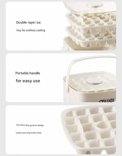 White Innovative Press-Release Ice Cube Maker - Dual Layer Trays & Storage Bin (48 Cubes) - Mekamart Australia