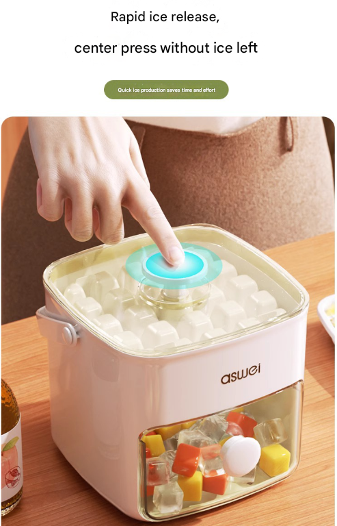 Green Innovative Press-Release Ice Cube Maker - Dual Layer Trays & Storage Bin (48 Cubes)