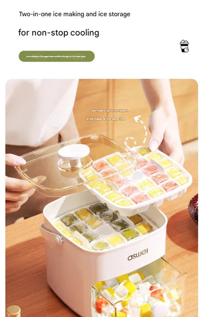 Green Innovative Press-Release Ice Cube Maker - Dual Layer Trays & Storage Bin (48 Cubes)