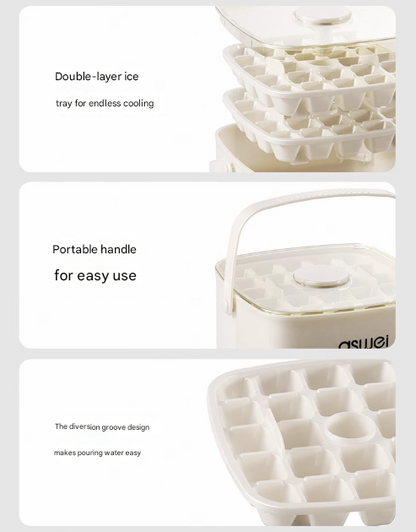 Blue Innovative Press-Release Ice Cube Maker - Dual Layer Trays & Storage Bin (48 Cubes)
