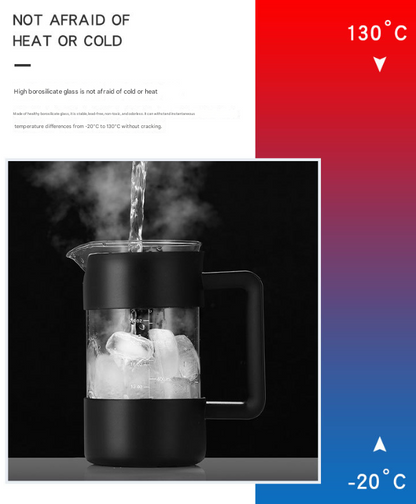 Black Classic 1000ml French Press Coffee & Tea Maker - Heat Resistant Borosilicate Glass, Stainless Steel Filter