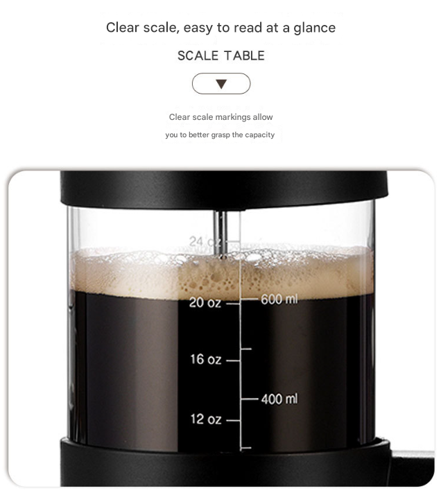 Black Classic 1000ml French Press Coffee & Tea Maker - Heat Resistant Borosilicate Glass, Stainless Steel Filter