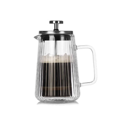 Transparent Elegant Ribbed Double Wall Glass French Press - 350ml Heat Resistant Coffee and Tea Maker with Stainless Steel Filter - Mekamart Australia