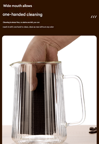 Transparent Elegant Ribbed Double Wall Glass French Press - 1000ml Heat Resistant Coffee and Tea Maker with Stainless Steel Filter