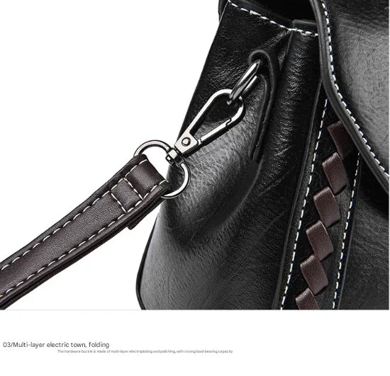 Blue Elegant Women's PU Leather Top Handle Satchel - Versatile Crossbody Bag with Classic Clasp & Braided Detail - Mekamart Australia