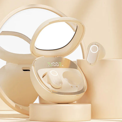 Beige Feather-Light TWS Earbuds - Bluetooth 5.4, Hi-Fi Sound, LED Display Case, 60H+ Playtime, Touch Control - Mekamart Australia