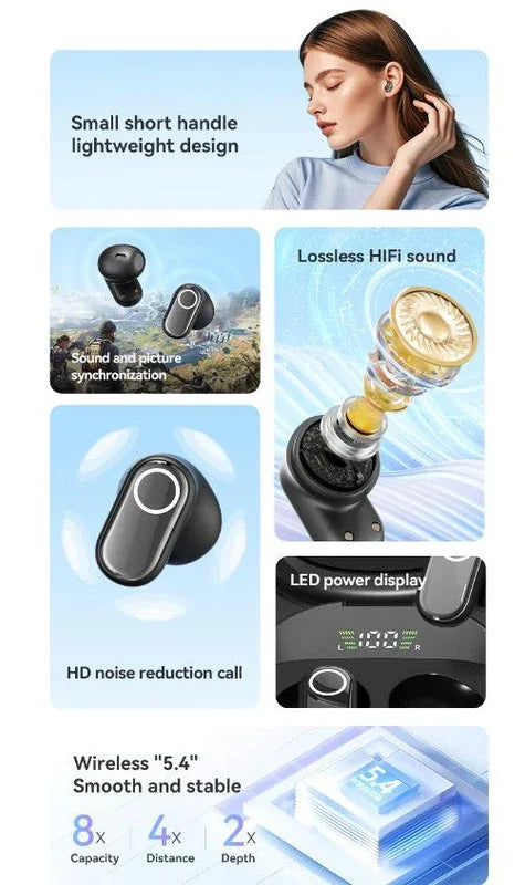 Beige Feather-Light TWS Earbuds - Bluetooth 5.4, Hi-Fi Sound, LED Display Case, 60H+ Playtime, Touch Control - Mekamart Australia