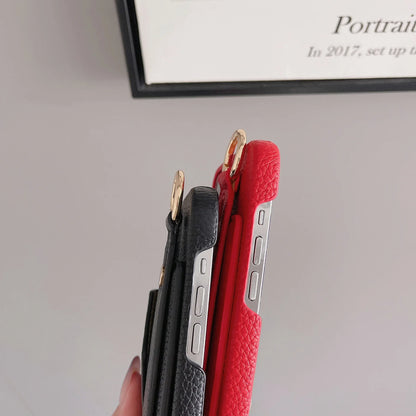 Beige Chic PU Leather Crossbody Wallet Case for iPhone 16 Pro - Card Holder with Detachable Strap & Finger Ring Grip - Mekamart Australia