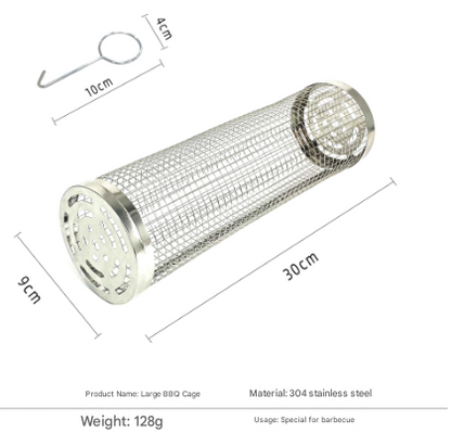 Silver 2-Piece Rolling Stainless Steel BBQ Grill Basket Set (Small & Large) - 304 Food-Grade Grilling Cages with Hooks