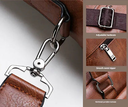 Brown Men's PU Leather Briefcase - Vintage Style Laptop Messenger Bag, Crossbody Satchel for Business & Casual - Mekamart Australia