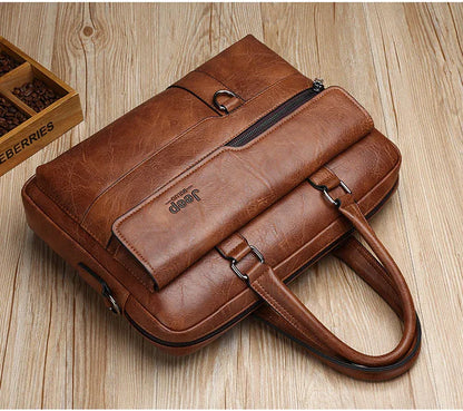 Brown Men's PU Leather Briefcase - Vintage Style Laptop Messenger Bag, Crossbody Satchel for Business & Casual - Mekamart Australia