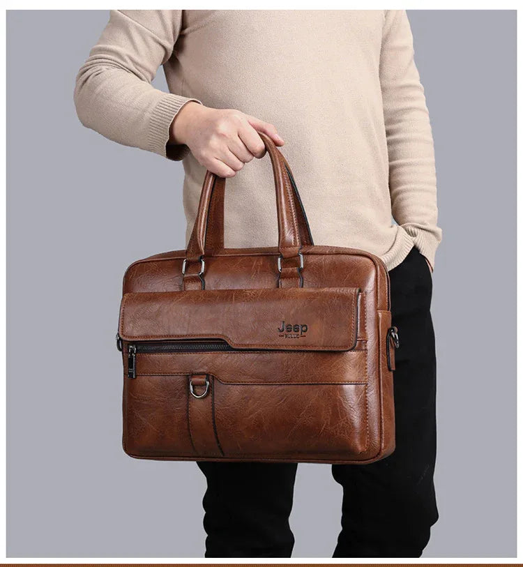 Coffee Men's PU Leather Briefcase - Vintage Style Laptop Messenger Bag, Crossbody Satchel for Business & Casual - Mekamart Australia