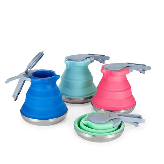 Light Green 1.5L Collapsible Silicone Camping Kettle - Portable Foldable Travel Water Boiler, Stainless Steel Base