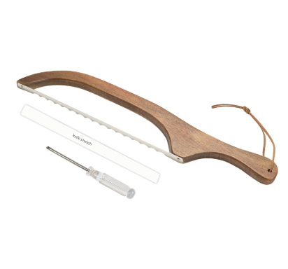 2 Pcs Brown Artisan Wooden Bread Bow Knife - Serrated Stainless Steel Slicer for Effortless Crumb-Free Cutting