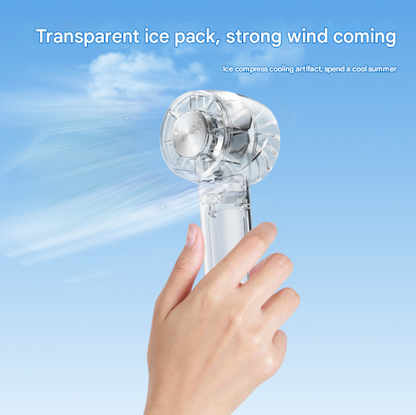 Transparent White Portable Mini Cooling Fan with Semiconductor Ice Compress - USB-C Rechargeable, 3-Speed Turbine & Transparent Design