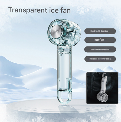 Transparent Green Portable Mini Cooling Fan with Semiconductor Ice Compress - USB-C Rechargeable, 3-Speed Turbine & Transparent Design