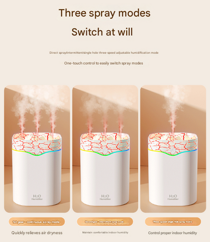 White Volcano Style 2L Cool Mist Humidifier - Triple Nozzle with RGB LED & Quiet Operation
