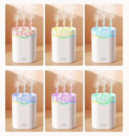 White Volcano Style 2L Cool Mist Humidifier - Triple Nozzle with RGB LED & Quiet Operation