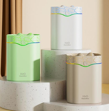 Green Volcano Style 2L Cool Mist Humidifier - Triple Nozzle with RGB LED & Quiet Operation