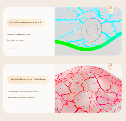 Green Volcano Style 2L Cool Mist Humidifier - Triple Nozzle with RGB LED & Quiet Operation