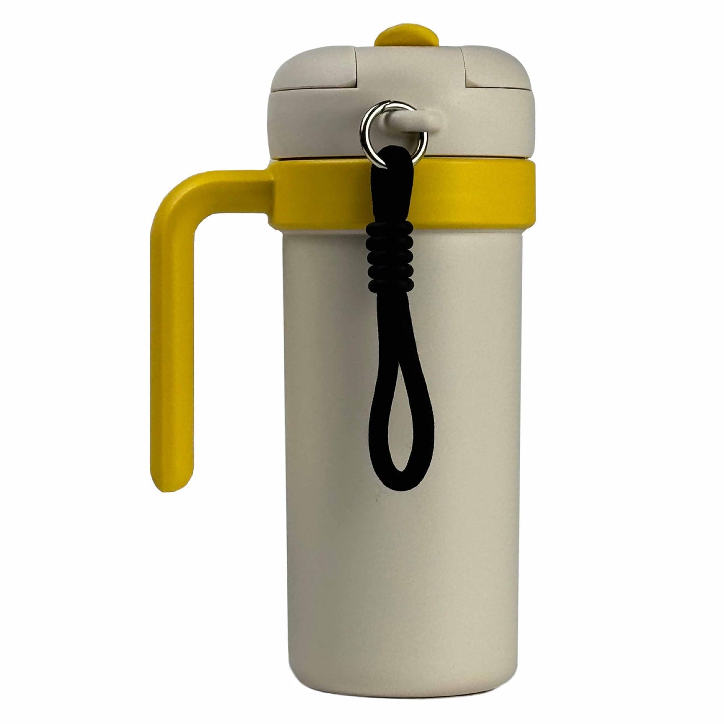 Beige and Yellow 700ml Insulated Stainless Steel Tumbler with Handle, Dual-Sip Lid, Straw & Tea Infuser